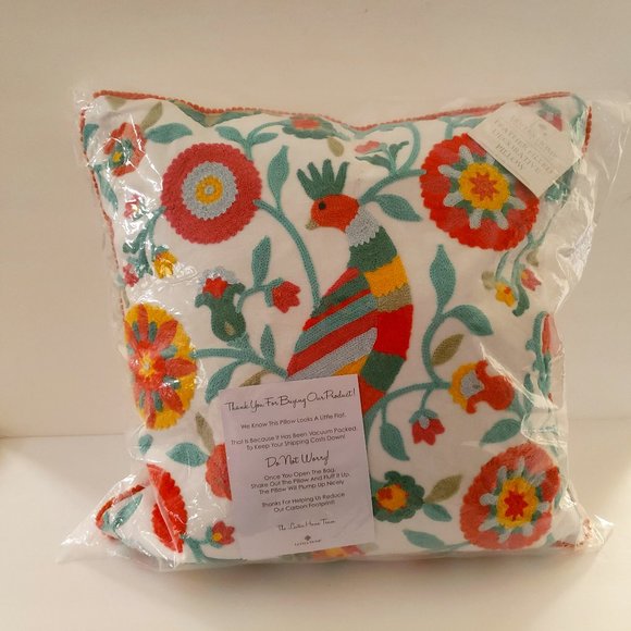 Levtex Home Throw Pillow 18" x 18"  Peacock Flowers Cotton Multi Color - Picture 11 of 11